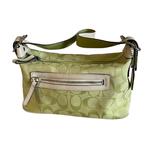 Coach Handbags - Coach lime green signature jacquard canvas & leather mini bag